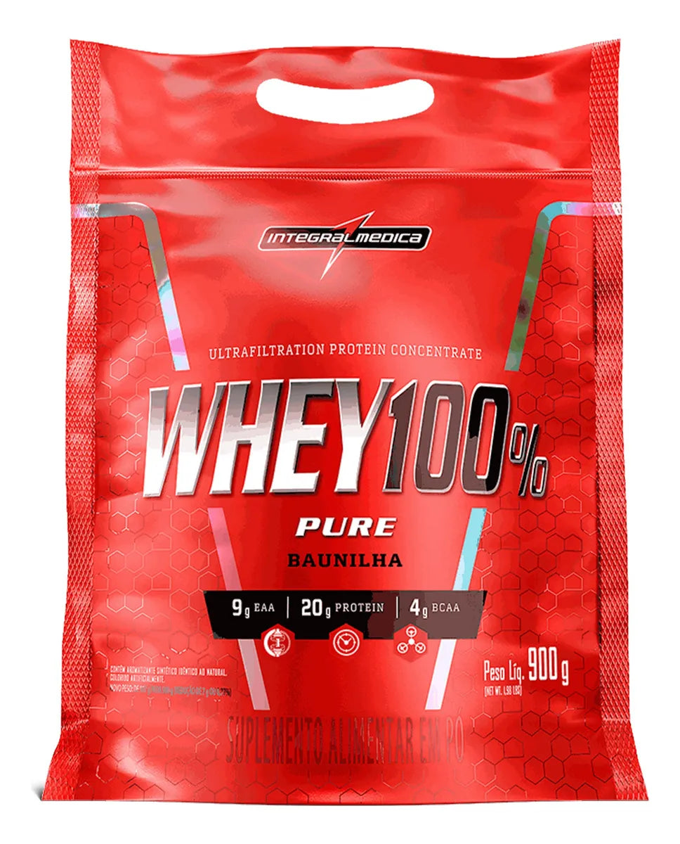 Whey Protein 100% Pure Integralmedica 900g Morango Refil