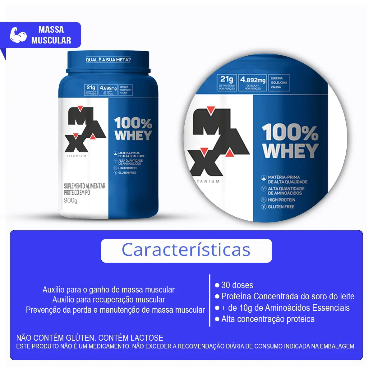 100% Whey Pote 900g - Max Titanium